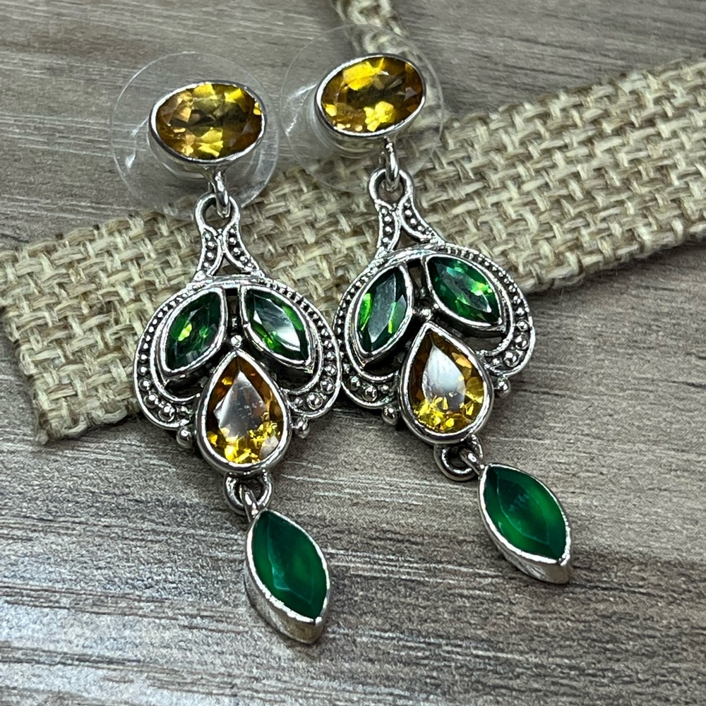 Nicky Butler One-of-a-Kind SS Citrine, Topaz Multi Gem Marquise Drop Earrings